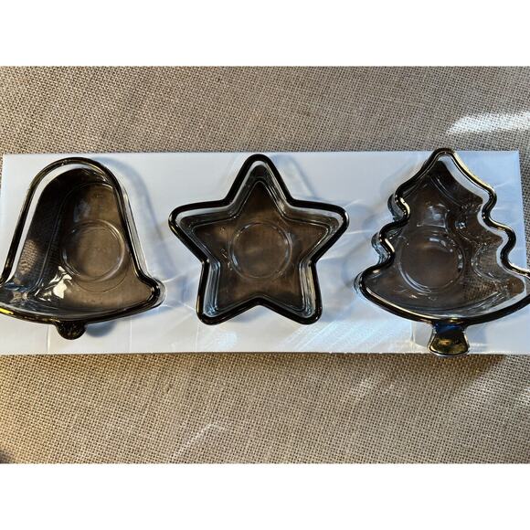 Indiana Glass Holiday Gold Candy Candle Dish w/ Gold Trim -Set of 3-Vintage - Picture 2 of 12